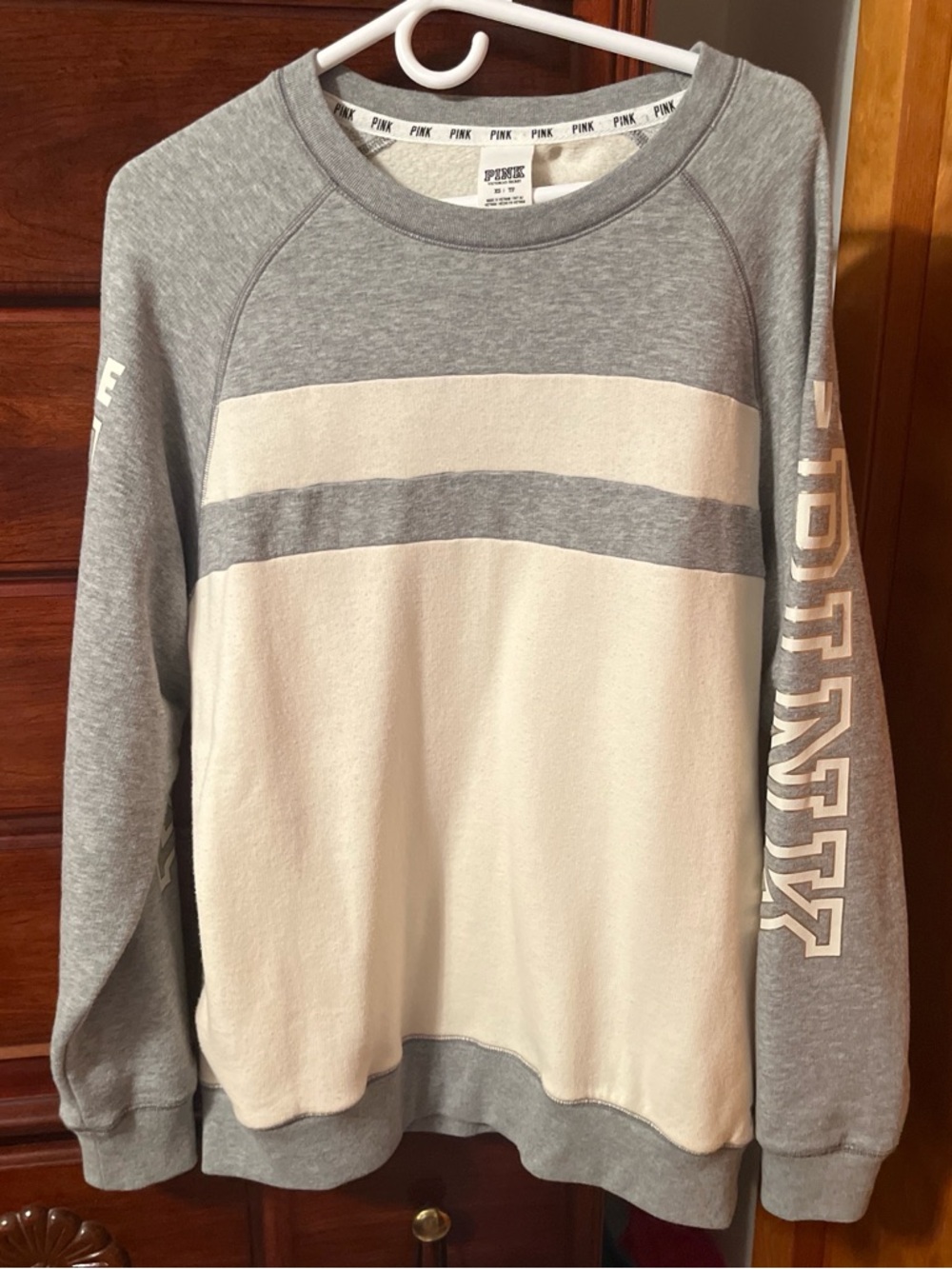 Victoria's Secret Gray and Cream Men's Crewneck Sweatshirt